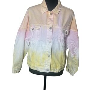 Sunset + Spring Ombre‎ Tie Dye Denim Jacket Button Front Casual